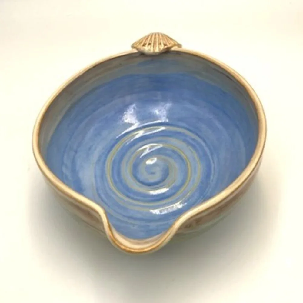 Christine Stevens Pottery Bowl Signed Shell Handle & Spout Ocracoke‎ NC Coastal